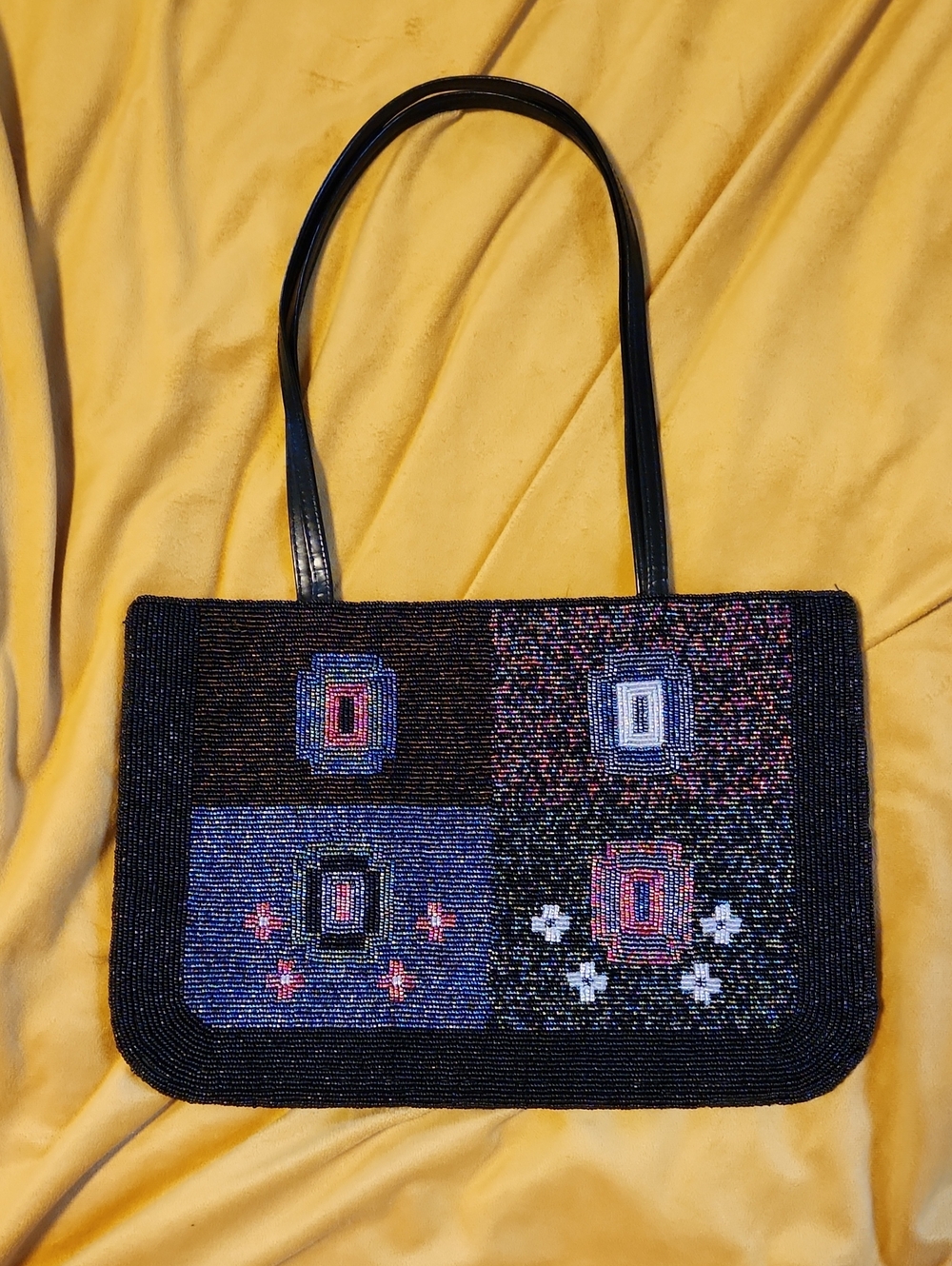 Vintage Black Multicolor Beaded Shoulder Bag